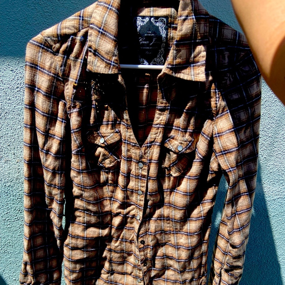 Guess y2k brown flannel dress.